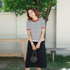 Set: Stripe Knit Top + A-line Skirt