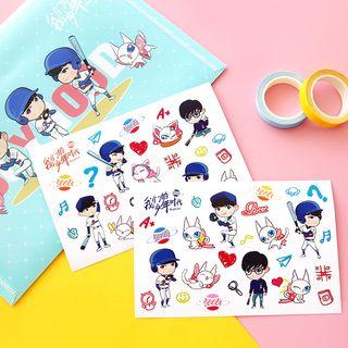 Set: Cartoon Print Document Pouch + Drawing Stencil Set Of 2 - Sky Blue - One Size