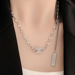 Pendant Rhinestone Alloy Necklace Silver - One Size