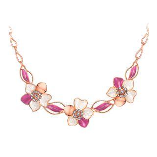 Elegant Plated Rose Gold Flower Necklace With White Austrian Element Crystals