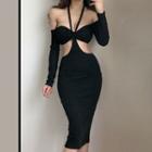 Off-shoulder Cut-out Halter-neck Bodycon Dress