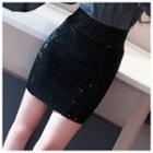 Sequined Mini Fitted Skirt