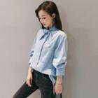 Bow-accent Stitched Denim Shirt