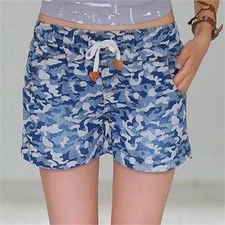 Drawstring-waist Camouflage Shorts