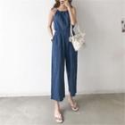 Spaghetti-strap Shirtwaist Linen Blend Jumpsuit