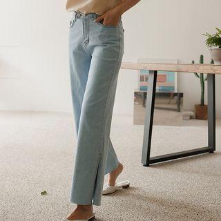 Double-button Slit Wide-leg Jeans