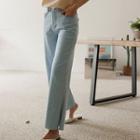 Double-button Slit Wide-leg Jeans