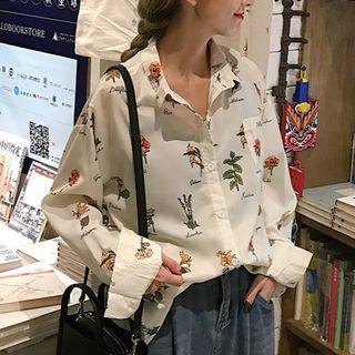 Long-sleeve Floral Print Shirt White - One Size