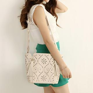 Faux-leather Perforated Shoulder Bag