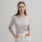 Rollup-sleeve Ribbed Knit Top