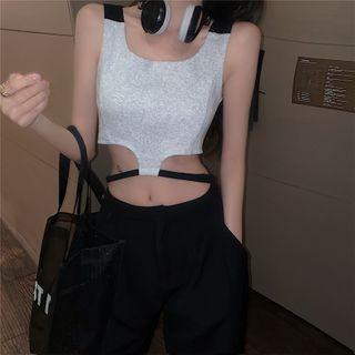 Two-tone Panel Cutout Cropped Tank Top Panel - Gray & Black - One Size