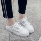 Lace-up Mesh Panel Canvas Mules