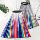 Rainbow-gradient Pleated A-line Skirt