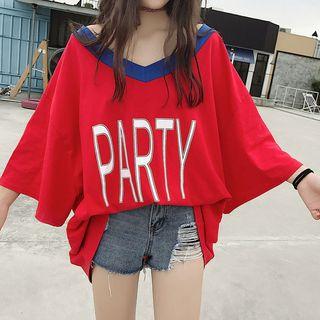 3/4-sleeve Oversized Lettering T-shirt