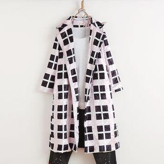 Collared Plaid Coat Pink - One Size