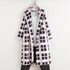 Collared Plaid Coat Pink - One Size