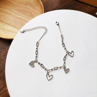 Heart Rhinestone Alloy Bracelet 1 Pc - Bracelet - Love Heart - Silver - One Size