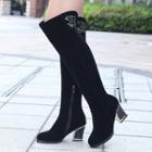 Chunky Heel Embroidered Over-the-knee Boots