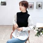 Knit Panel Shirt Mock Two-piece Top