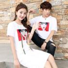 Couple Matching Printed Short-sleeve T-shirt / Lettering Strap Short-sleeve T-shirt Dress