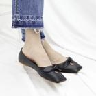 Square Toe Bow-accent Flats