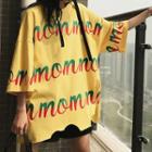 Lettering Elbow Sleeve T-shirt Yellow - One Size