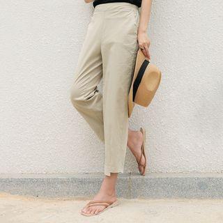 Band-waist Asymmetric-hem Baggy Pants