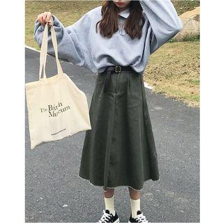 Plain Midi Skirt / Plain Long-sleeve Sweatshirt
