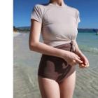 Set: Spaghetti Strap Swimsuit + Short-sleeve T-shirt