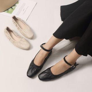Ankle Strap Shirred Flats