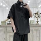 Elbow-sleeve Half-zip Mock-neck Top