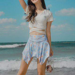 Set: Short-sleeve Top + Floral Print Bottom