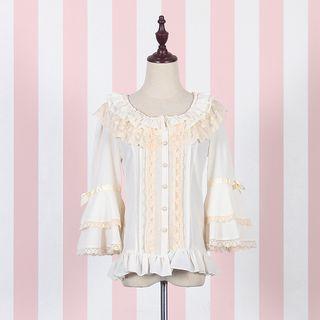 3/4-sleeve Lace-trim Shirt