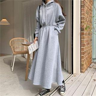 Raglan-sleeve Flared Long Hoodie Dress