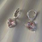 Rhinestone Heart Drop Earring Ed1753 - 1 Pair - Silver & Pink - One Size