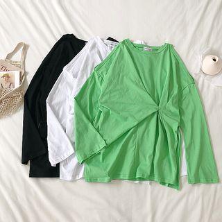 Asymmetric Long-sleeve Plain Top