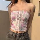 Strapless Lace-up Floral Corset Top