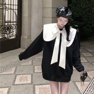Two Tone Bow Oversize A-line Mini Dress Black - One Size