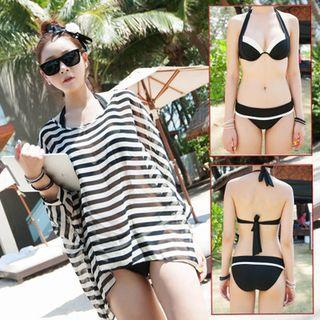 Set: Halter Bikini + Stripe Cover-up