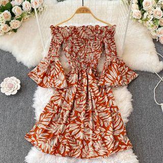 Off Shoulder Printed Ruffle Dress