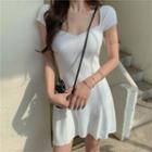 Cap-sleeve Plain Knit A-line Dress