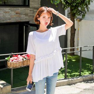 Short-sleeve Ruffle-hem Blouse