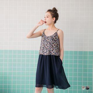 2-fer Floral Spaghetti Strap Chiffon Dress