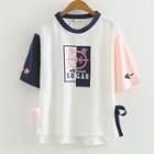 Cat Print Color Block Short-sleeve T-shirt White - One Size