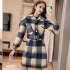 Set: Button Plaid Jacket + Mini Fitted Skirt