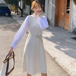 Two-tone Knit Panel Midi A-line Dress