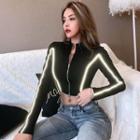 Long-sleeve Reflective Trim Zip-up Crop Top