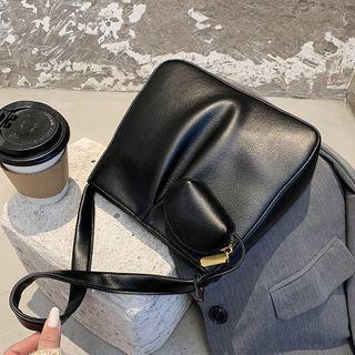 Plain Faux Leather Shoulder Bag With Coin Purse