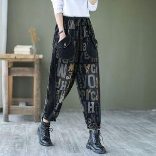 Lettering High-waist Harem Jeans