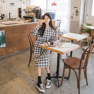 Square-neck Plaid Dress